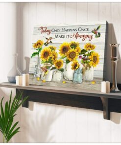 Zalooo Make It Amazing Sunflower Hummingbird Wall Art Canvas