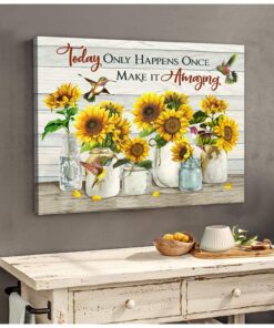 Zalooo Make It Amazing Sunflower Hummingbird Wall Art Canvas
