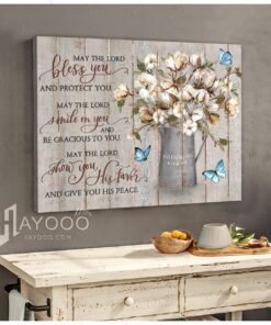 Hayooo Beautiful Butterfly And Cotton Flower Canvases May The Lord Bless You Sign Wall Art Decor