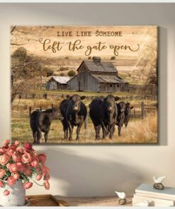 Zalooo The Gate Open Angus Cow Wall Art Canvas