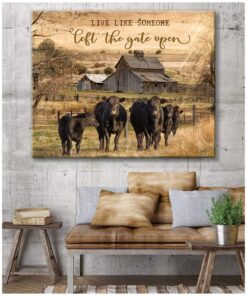 Zalooo The Gate Open Angus Cow Wall Art Canvas