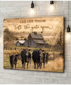 Zalooo The Gate Open Angus Cow Wall Art Canvas