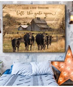 Zalooo The Gate Open Angus Cow Wall Art Canvas
