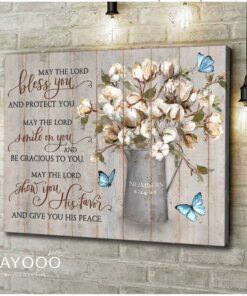 Hayooo Beautiful Butterfly And Cotton Flower Canvases May The Lord Bless You Sign Wall Art Decor