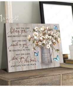 Hayooo Beautiful Butterfly And Cotton Flower Canvases May The Lord Bless You Sign Wall Art Decor