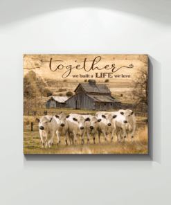 Canvas British White Cow Together