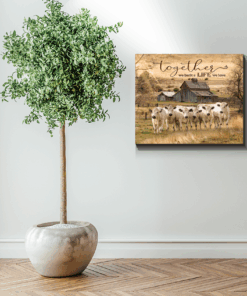 Canvas British White Cow Together