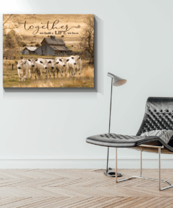 Canvas British White Cow Together