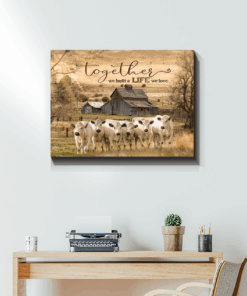 Canvas British White Cow Together