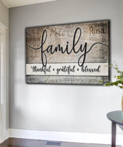 Personalized "Family - Thankful, Grateful, Blessed" Names On Background Premium Canvas