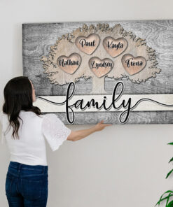 Personalized "Family Tree - Names On Hearts" Premium Canvas