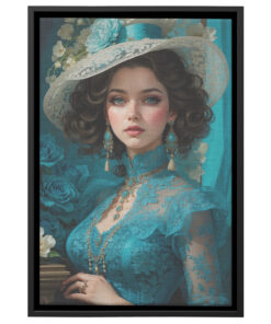 Enigmatic Elegance: Turquoise Lace Portrait Poster Canvas